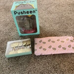3 Pc Pusheen The Cat Figurine Photo Clips & Pencil Pouch 2018 Box Exclusive New
